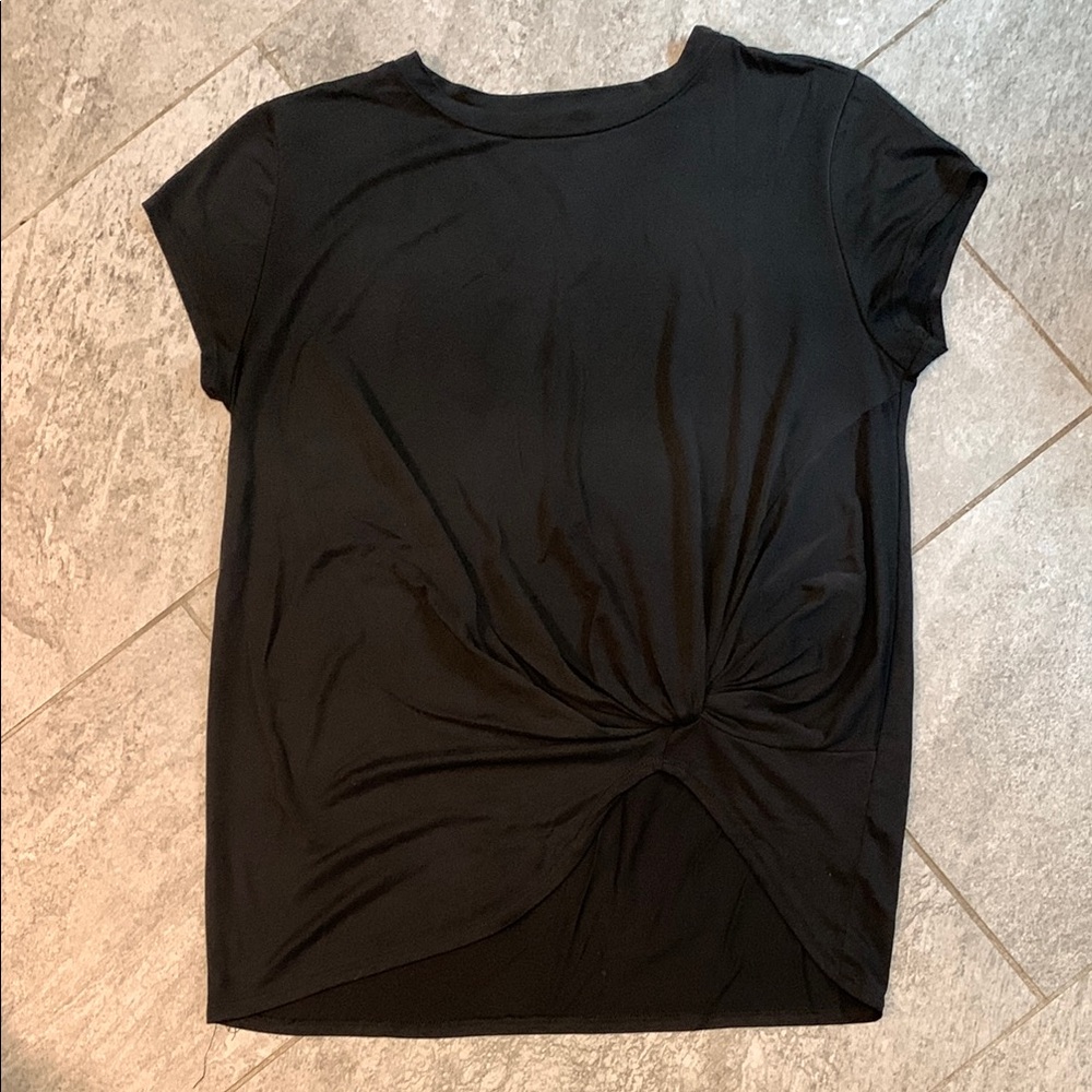 Elegant Black Botanique Twist Front Women's  Oversize Loose Top Cap Sleeve